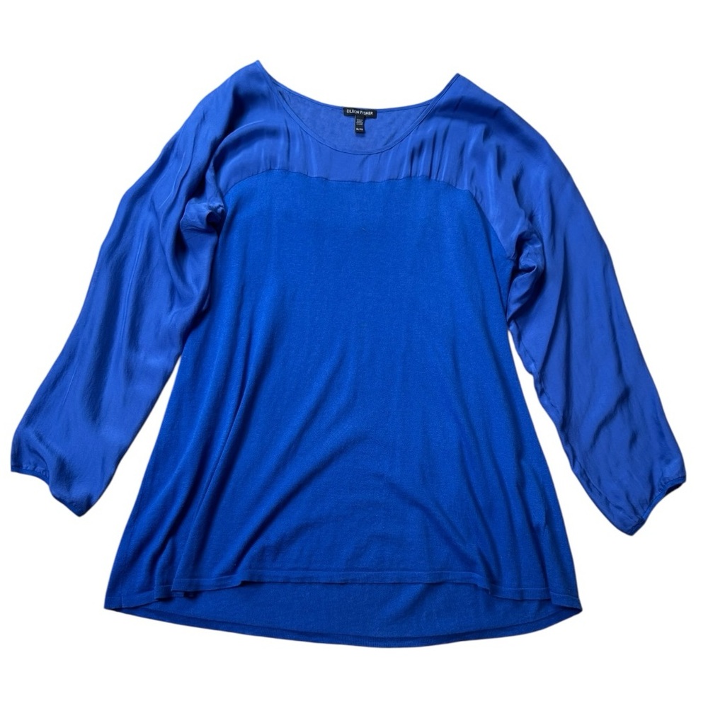 Eileen Fisher Silk Blend Scoop Neck Woven Contrast Tunic size XL - Picture 5 of 11